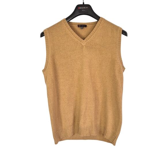 Tinkuy Peru Sweater Vest Mens Large Tan 100% Alpaca Wool Knit V Neck Preppy - Picture 1 of 7